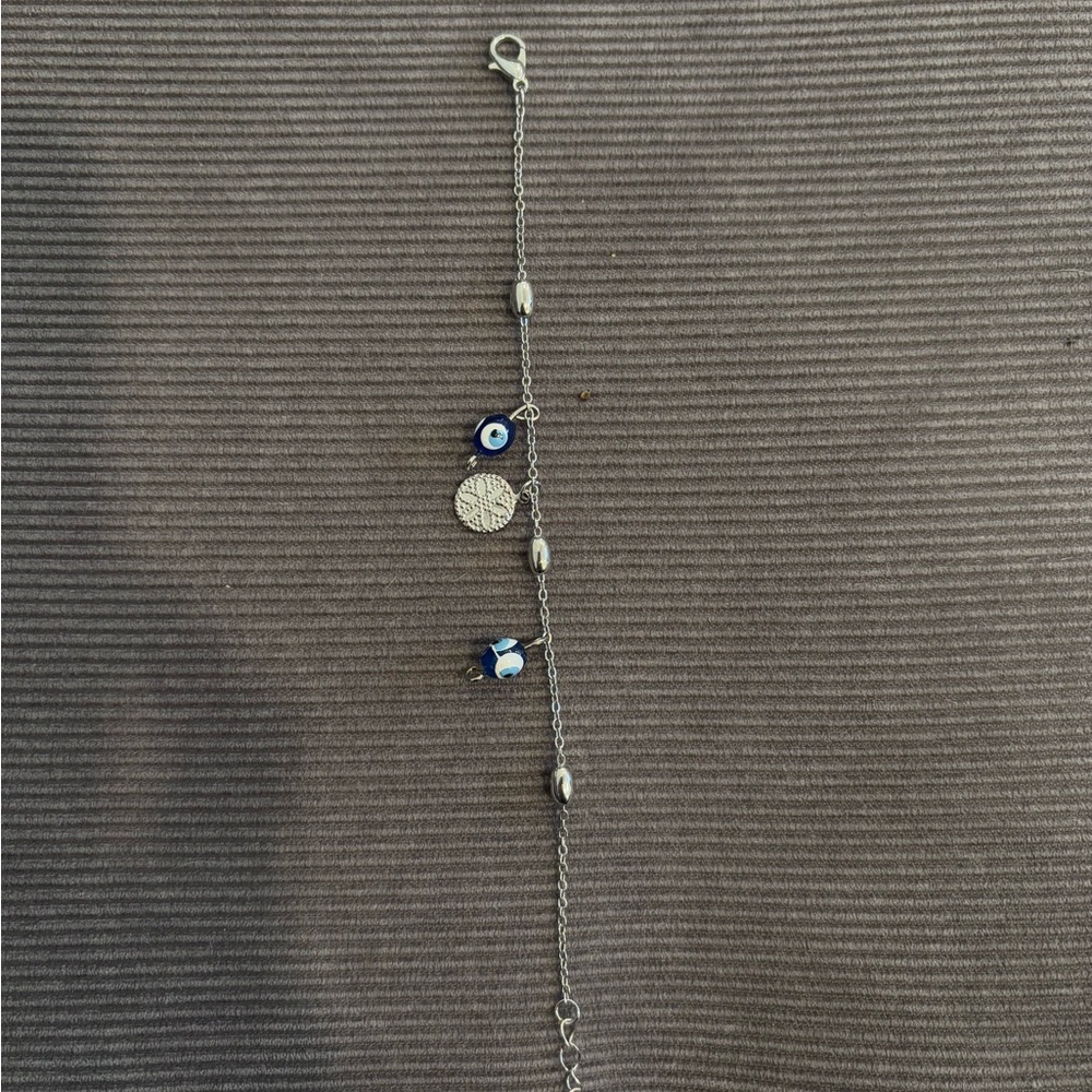 Silver Evil Eye Charm Bracelet in Blue and White - Picture 2 of 2